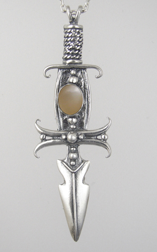 Sterling Silver Deathmaker Knife Dagger Pendant With Peach Moonstone